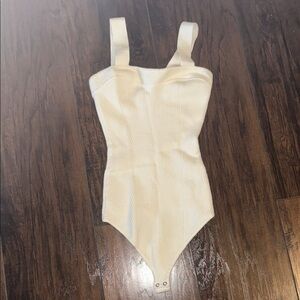 Abercrombie & Fitch Cream ribbed knit bodysuit